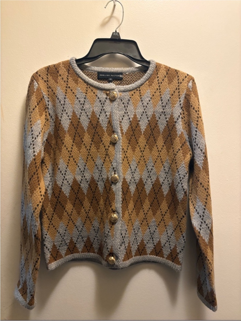 English Factory Two-Tone Knit Cardigan in Gray and Brown